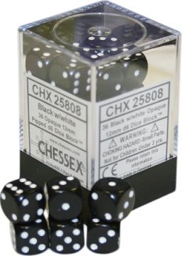 Opaque 12mm d6 Black/white Dice Block™ (36 dice)