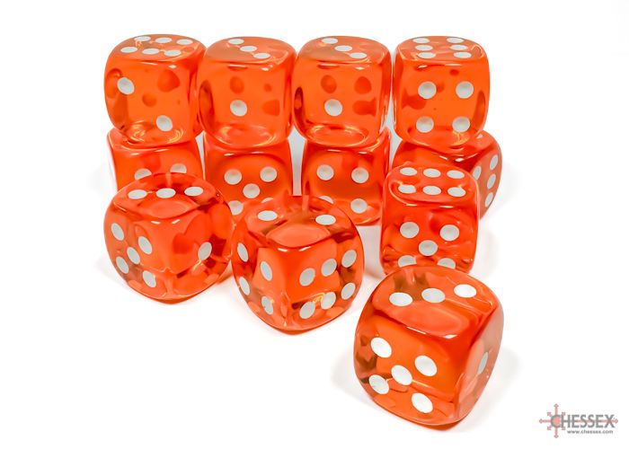Translucent 16mm d6 Orange/white Dice Block™ (12 dice)