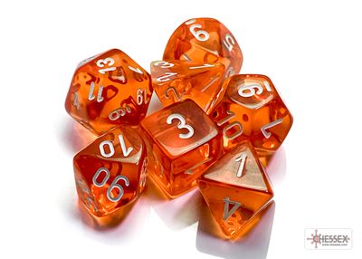 Translucent Polyhedral Orange/white 7-Die Set Translucent Polyhedral Orange/white 7-Die Set