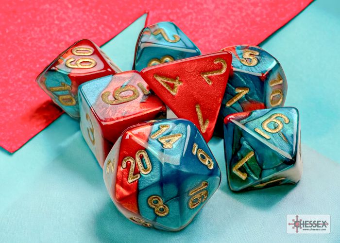Gemini® Mini-hedral® Red-Teal/gold 7-Die Set
