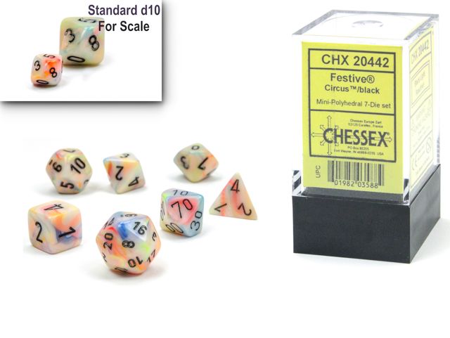 Festive® Mini-hedral® Circus™/black 7-Die set