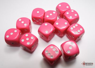 Opaque 16mm d6 Pink/white Dice Block™ (12 dice)