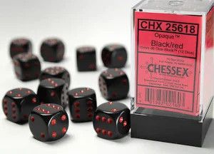 Opaque 16mm d6 Black/red Dice Block™ (12 dice)
