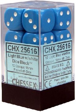 Opaque 16mm d6 Light Blue/white Dice Block™ (12 dice)