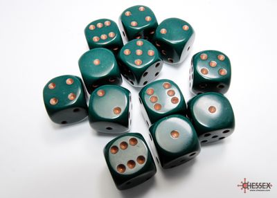 Opaque 16mm d6 Dusty Green/copper Dice Block™ (12 dice)