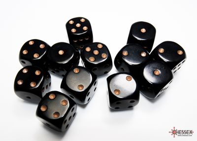 Opaque 16mm d6 Black/gold Dice Block™ (12 dice)