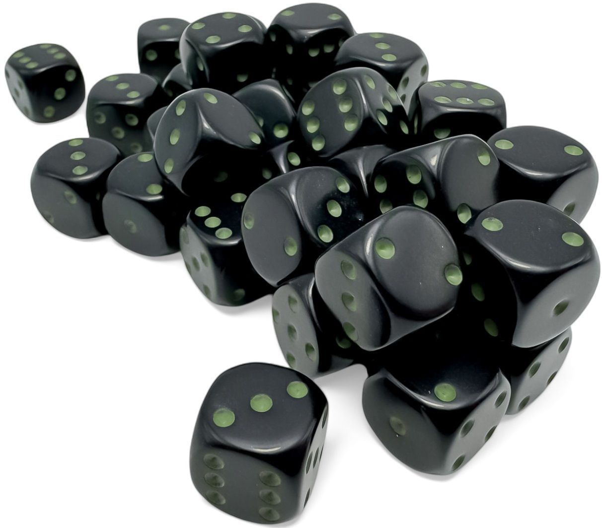 Opaque 12mm d6 Black/green Dice Block™ (36 dice)