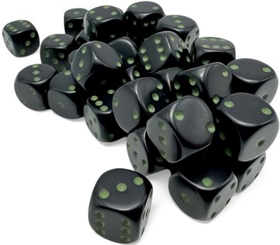 Opaque 12mm d6 Black/green Dice Block™ (36 dice)
