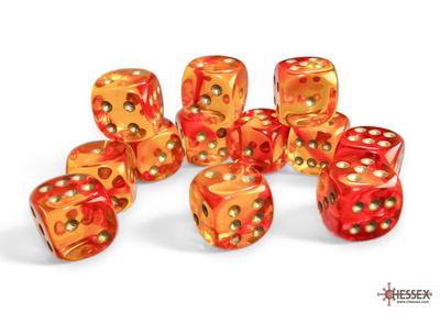 Gemini® 16mm d6 Translucent Red-Yellow/gold Dice Block™ (12 dice)