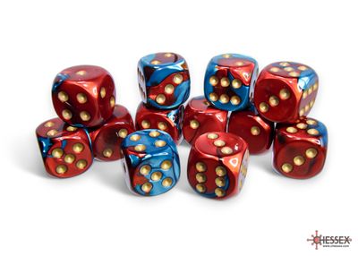 Gemini® 16mm d6 Red-Teal/gold Dice Block™ (12 dice)