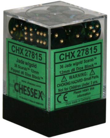Scarab® 12mm d6 Jade/gold Dice Block™ (36 dice)