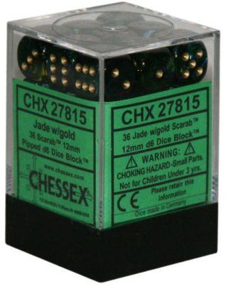 Scarab® 12mm d6 Jade/gold Dice Block™ (36 dice)