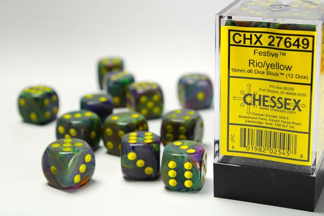Festive® 16mm d6 Rio/yellow Dice Block™ (12 dice)