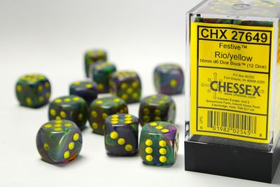 Festive® 16mm d6 Rio/yellow Dice Block™ (12 dice)