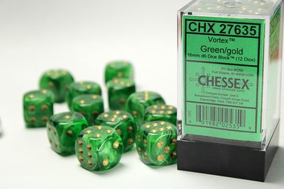 Vortex® 16mm d6 Green/gold Dice Block™ (12 dice)