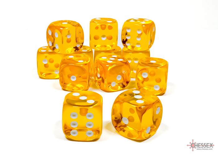 Translucent 16mm d6 Yellow/white Dice Block™ (12 dice)