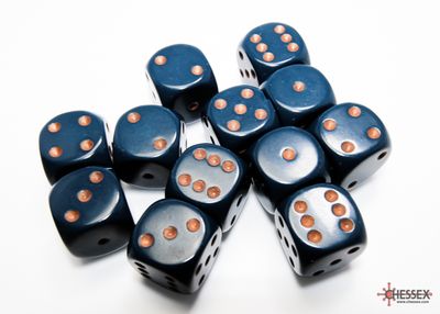 Opaque 16mm d6 Dusty Blue/copper Dice Block™ (12 dice)