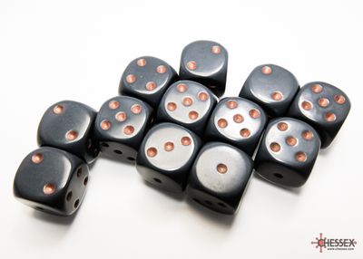 Opaque 16mm d6 Dark Grey/copper Dice Block™ (12 dice)