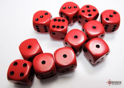 Opaque 16mm d6 Red/black Dice Block™ (12 dice)