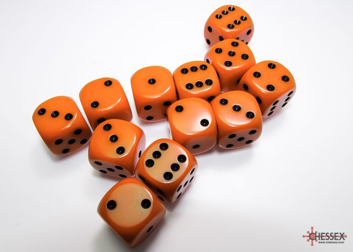 Opaque 16mm d6 Orange/black Dice Block™ (12 dice)