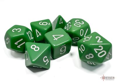 Opaque Polyhedral Green/white 7-Die Set