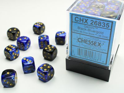 Gemini® 12mm d6 Black-Blue/gold Dice Block™ (36 dice)