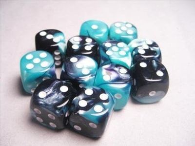 Gemini® 16mm d6 Black-Shell/white Dice Block™ (12 dice)