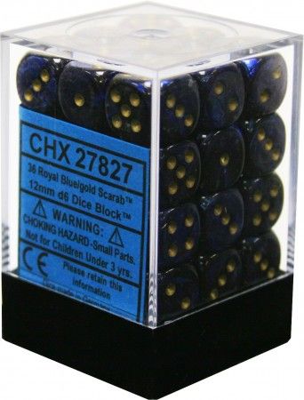 Scarab® 12mm d6 Royal Blue/gold Dice Block™ (36 dice)