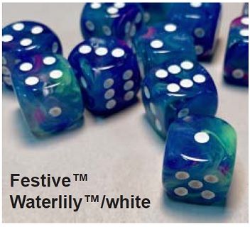 Festive® 16mm d6 Waterlily™/white Dice Block™ (12 dice)