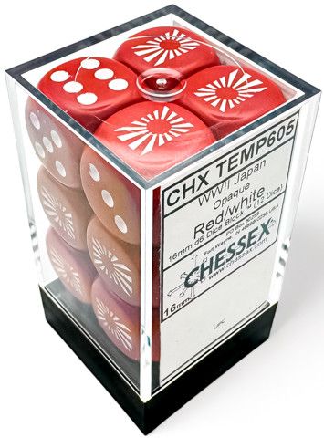 Japan War Dice Opaque Red/white 16mm d6 Dice Block™ (12 dice)