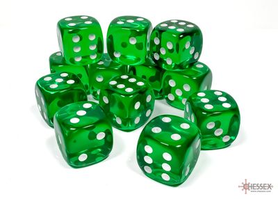 Translucent 16mm d6 Green/white Dice Block™ (12 dice)