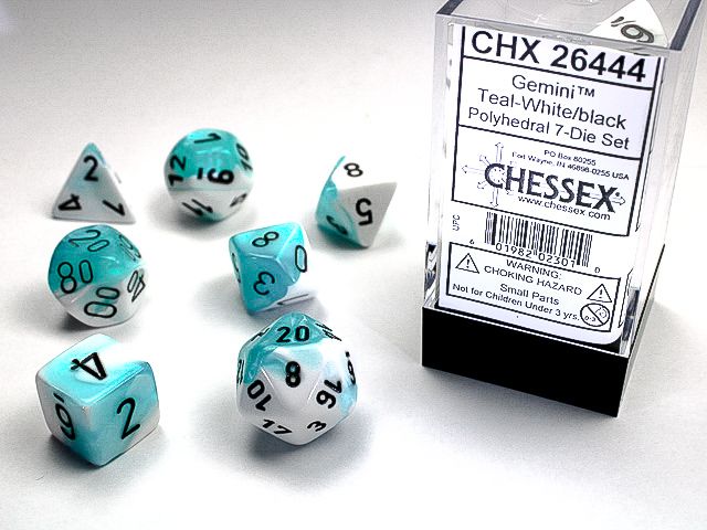 Gemini® Polyhedral Teal-White/black 7-Die Set