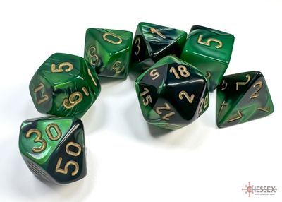 Gemini® Polyhedral Black-Green/gold 7-Die Set