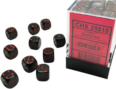 Opaque 12mm d6 Black/red Dice Block™ (36 dice)