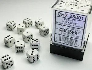 Opaque 12mm d6 White/black Dice Block™ (36 dice)