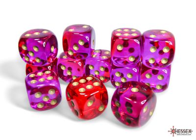 Gemini® 16mm d6 Translucent Red-Violet/gold Dice Block™ (12 dice)