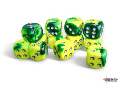 Gemini® 16mm d6 Green-Yellow/silver Dice Block™ (12 dice)