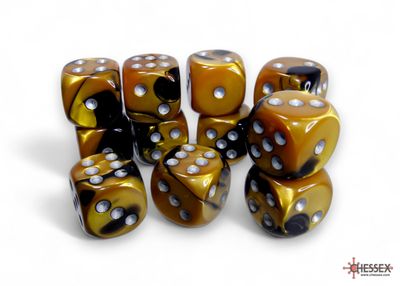 Gemini® 16mm d6 Black-Gold/silver Dice Block™ (12 dice)