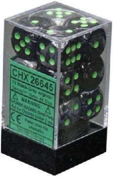 Gemini® 16mm d6 Black-Grey/green Dice Block™ (12 dice)