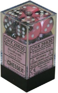 Gemini® 16mm d6 Black-Pink/white Dice Block™ (12 dice)