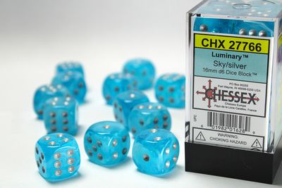 Luminary™ 16mm d6 Sky/silver Dice Block™ (12 dice)