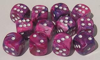 Festive® 16mm d6 Violet/white Dice Block™ (12 dice)