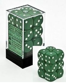 Opaque 16mm d6 Green/white Dice Block™ (12 dice)