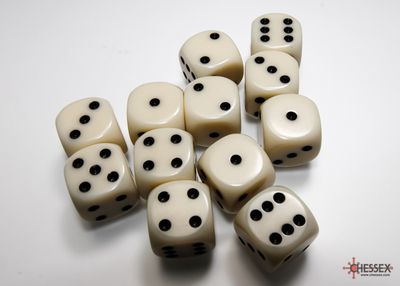 Opaque 16mm d6 Ivory/black Dice Block™ (12 dice)
