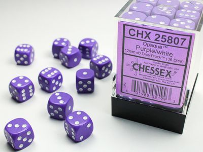 Opaque 12mm d6 Purple/white Dice Block™ (36 dice)