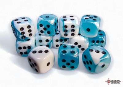 Gemini® 16mm d6 Teal-White/black Dice Block™ (12 dice)