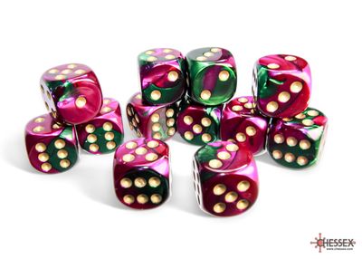 Gemini® 16mm d6 Green-Purple/gold Dice Block™ (12 dice)