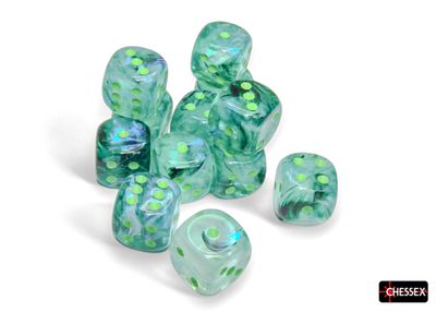 Borealis® 16mm d6 Kelp/light green Luminary™ Dice Block™ (12 dice)