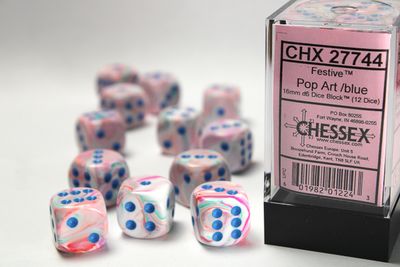 Festive® 16mm d6 Pop Art™/blue Dice Block™ (12 dice)