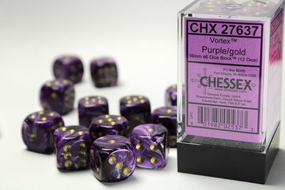 Vortex® 16mm d6 Purple/gold Dice Block™ (12 dice)
